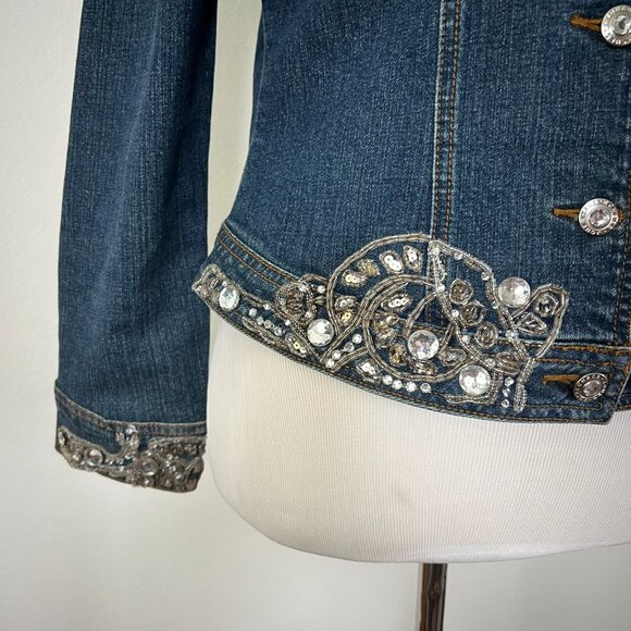 Vintage Cache Denim Jean Jacket Rhinestones Sequin Jouer Aux Echecs collab - Picture 3 of 15